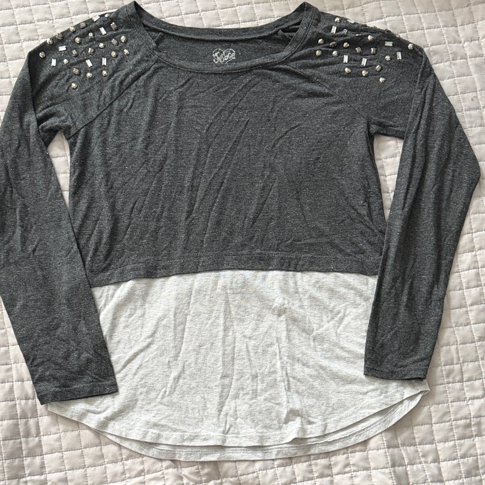 Justice Kids Gray and White Studded  Top
